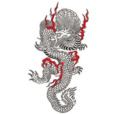 タトゥーシール 線画・黒ドラゴン タトゥーシール 線画・黒ドラゴン