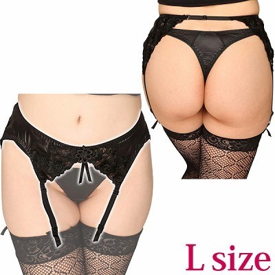 フェリカ&レースコンビ生地ガーターベルト ブラック L フェリカ&レースコンビ生地ガーターベルト ブラック L