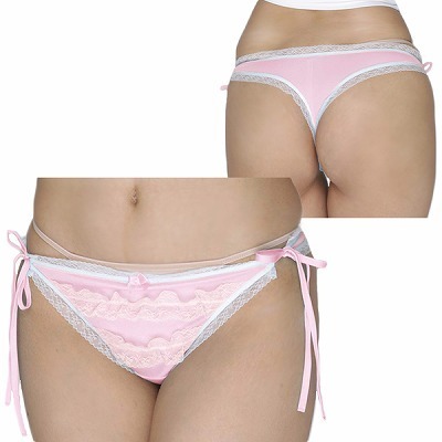 2段のフリルレースが可愛い光沢Tバック ピンク 2段のフリルレースが可愛い光沢Tバック ピンク