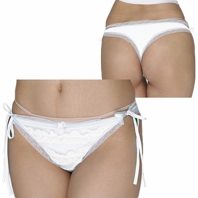 2段のフリルレースが可愛い光沢Tバック ホワイト 2段のフリルレースが可愛い光沢Tバック ホワイト