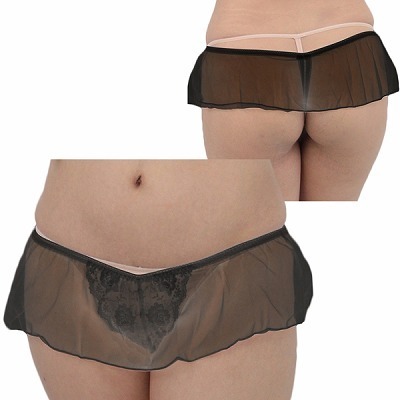 レディス シースルースカート付きレース刺繍Tバック ブラック レディス シースルースカート付きレース刺繍Tバック ブラック