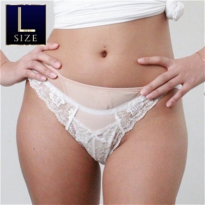 シースルー生地にレース付きポケット付きフルバック Lサイズ ホワイト シースルー生地にレース付きポケット付きフルバック Lサイズ ホワイト