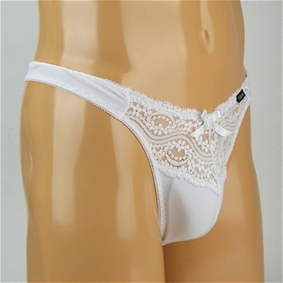 メンズ ストレッチ&レースコンビTバック (ホワイト) メンズ ストレッチ&レースコンビTバック (ホワイト)